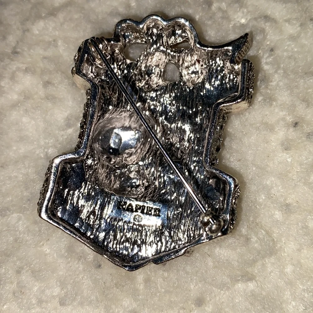 Napier Christmas Mouse Brooch Pin Silver Tone Simulated‎ Crystal *READ